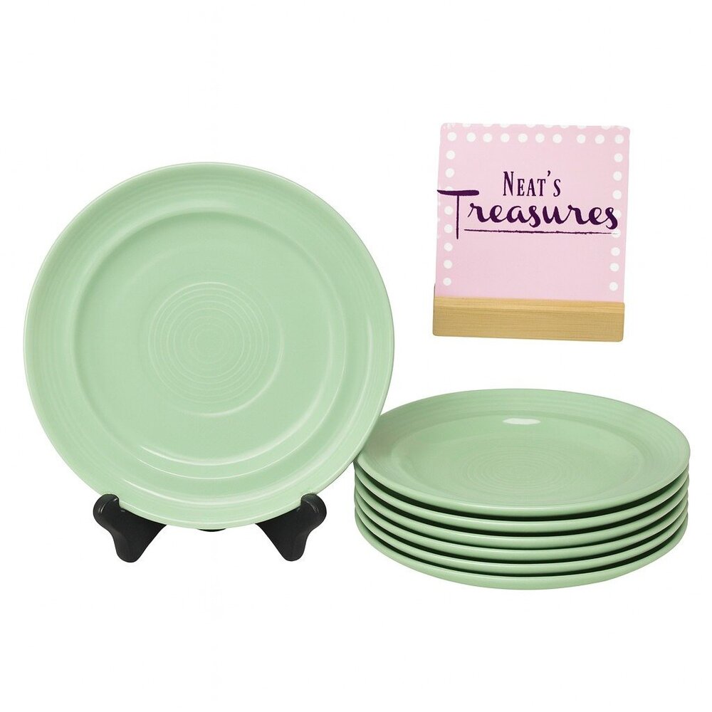 Lynn's Stoneware CONCENTRIX SEA MIST Solid Rings Roound 8" Salad Plate Set of 7